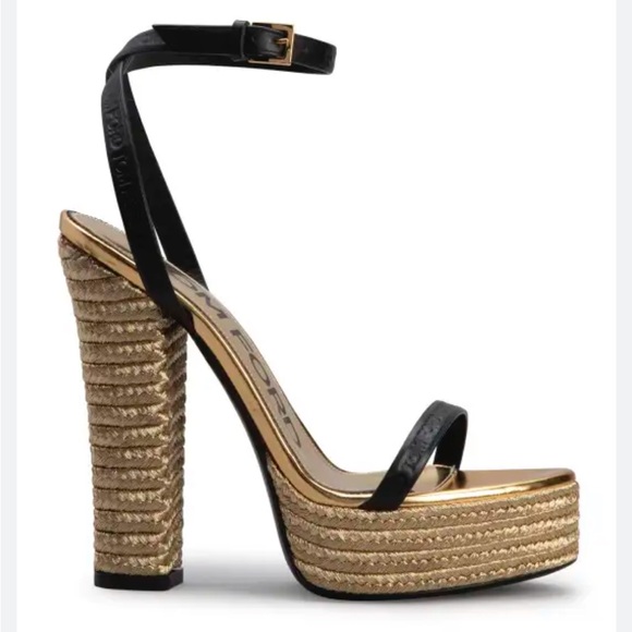 Metallic Rope Ankle-Strap Platform Sandals 140mm TOM FORD AUTHENTIC Size 40 - Picture 1 of 6